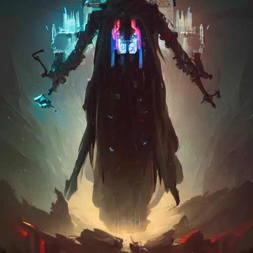 Image similar to portrait of a cybernetic grim reaper of death, cyberpunk concept art by pete mohrbacher and artgerm and wlop and greg rutkowski and deathburger, digital art, highly detailed, intricate, sci-fi, sharp focus, Trending on Artstation HQ, deviantart, unreal engine 5, 4K UHD image