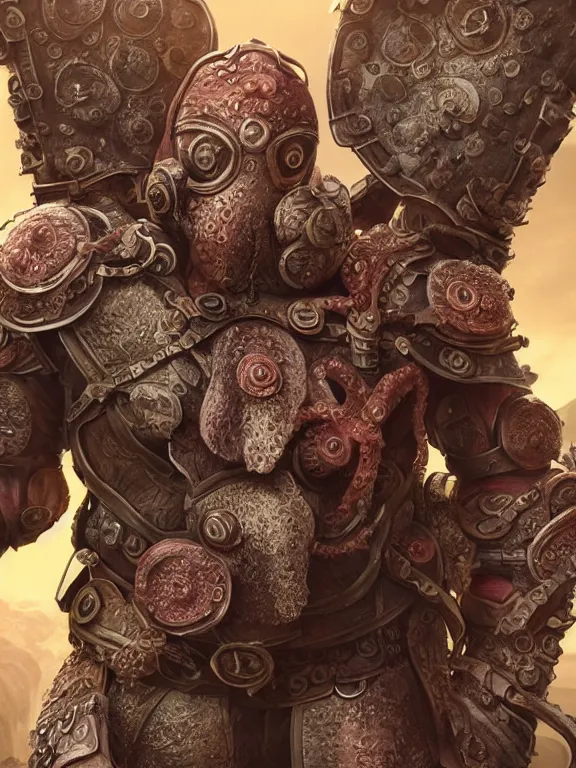 Prompt: full body portrait of warrior in octopus armour, character study, designed in blender, 4 k hd, octane render, intricate and highly detailed, coloured with lots of colour,