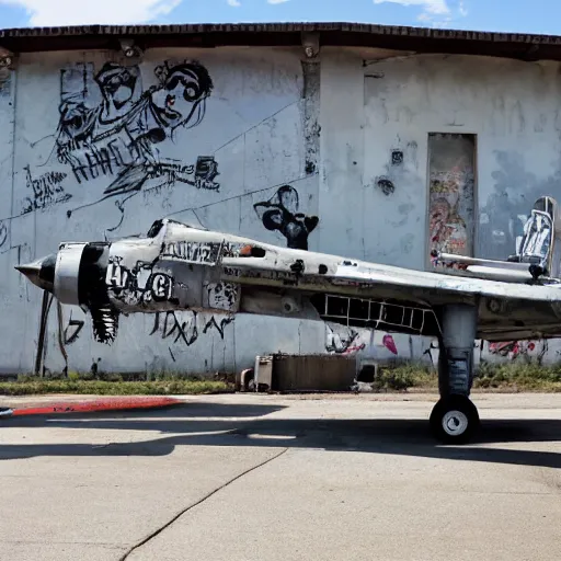 Image similar to Fairchild A-10 Thunderbolt covered in street art, in bone yard