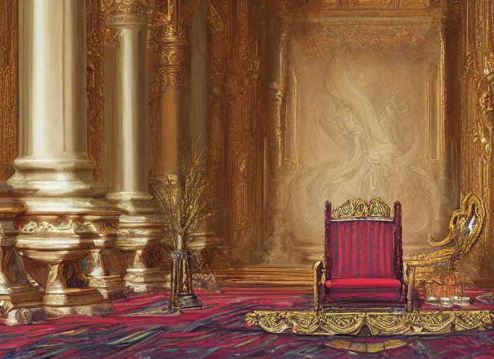 Image similar to inside of a gigantic palace throne room oil painting