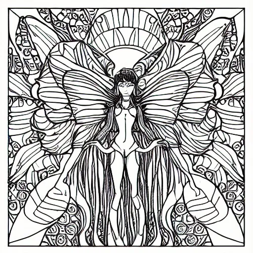 Image similar to an adult coloring page of fairies