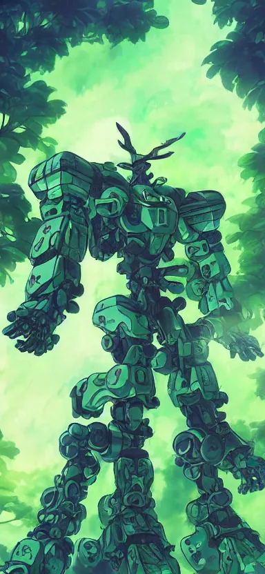 Image similar to giant humanoid plant mecha, forest, key art, aesthetic, anime, shigeto koyama, hiroyuki imaishi