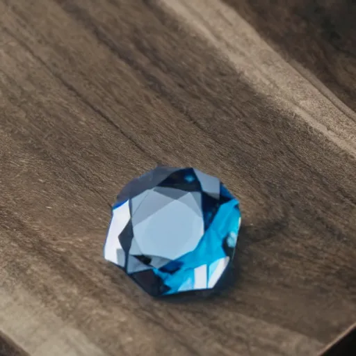 Prompt: a blue cystal in the wood table