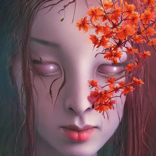 Prompt: a beautiful nature portrait of a p - zombie!!! natural lighting art dawn. highly detailed. colourful. moody. artstation, 4 k, by gerald brom zdzisław beksinski, and ansel adams and studio ghibli, horror, lots of sakura flowers, lovely