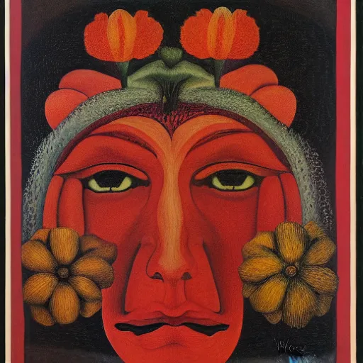 Image similar to floral face portrait by leonetto cappiello and wojciech siudmak and ernst fuchs, anni albers, oil on canvas