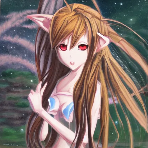Prompt: oil painting of a long hair anime ELF dancing in the moonlight l Trending on Pixiv