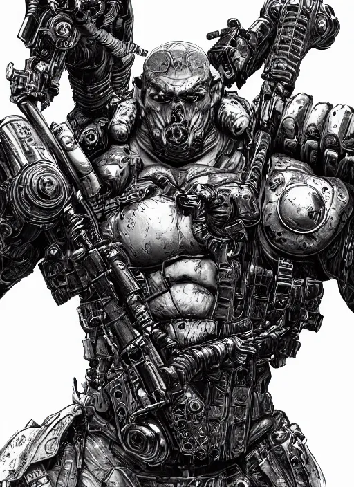 Prompt: close up portrait of the doom slayer, red backlight, powerful, domineering, stoic, masterful, intense, ultrafine hyperdetailed illustration by kim jung gi, irakli nadar, intricate linework, sharp focus, octopath traveler, yoji shinkawa, highly rendered, detailed, concept art