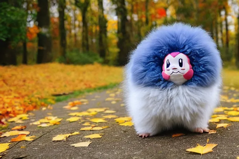 Image similar to real life pokemon, cute!!!, heroic!!!, adorable!!!, playful!!!, chubby!!! fluffly!!!, happy!!!, cheeky!!!, mischievous!!!, ultra realistic!!!, autumn, slight overcast weather, golden hour, sharp focus