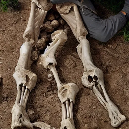 Prompt: archeologists discovery intact giant human bones, realistic, very detailed, photo, high resolution