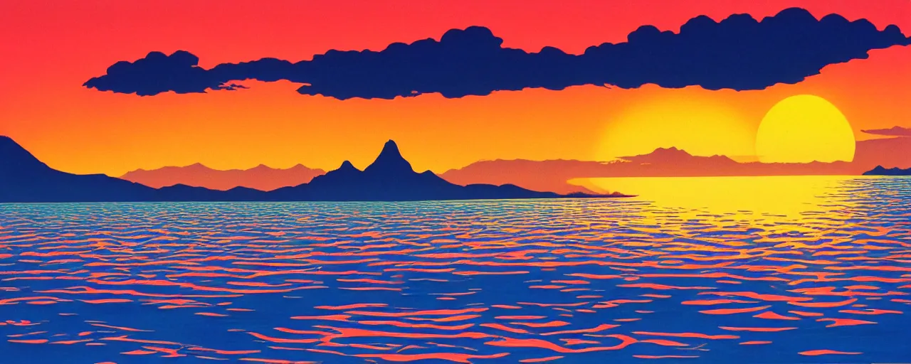 Prompt: serene bora bora landscape, golden hour, hiroshi nagai