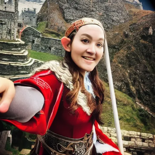 Prompt: selfie of an Elf, taken in Gondolin