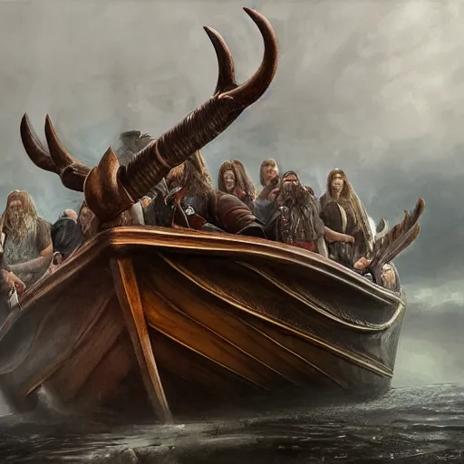 Image similar to a portrait painting of a viking ship, digital painting, hyper realistic, nordic mythology, full of details, in the style if greg rutkowski,