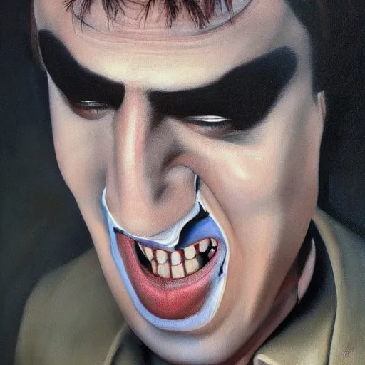 Image similar to a realistic painting of Nicolas Cage starring in a Clockwork Orange by Jason Edmiston,