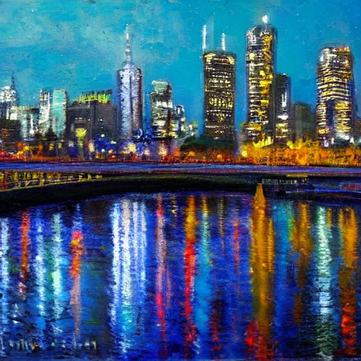 Prompt: melbourne at night, impressionist