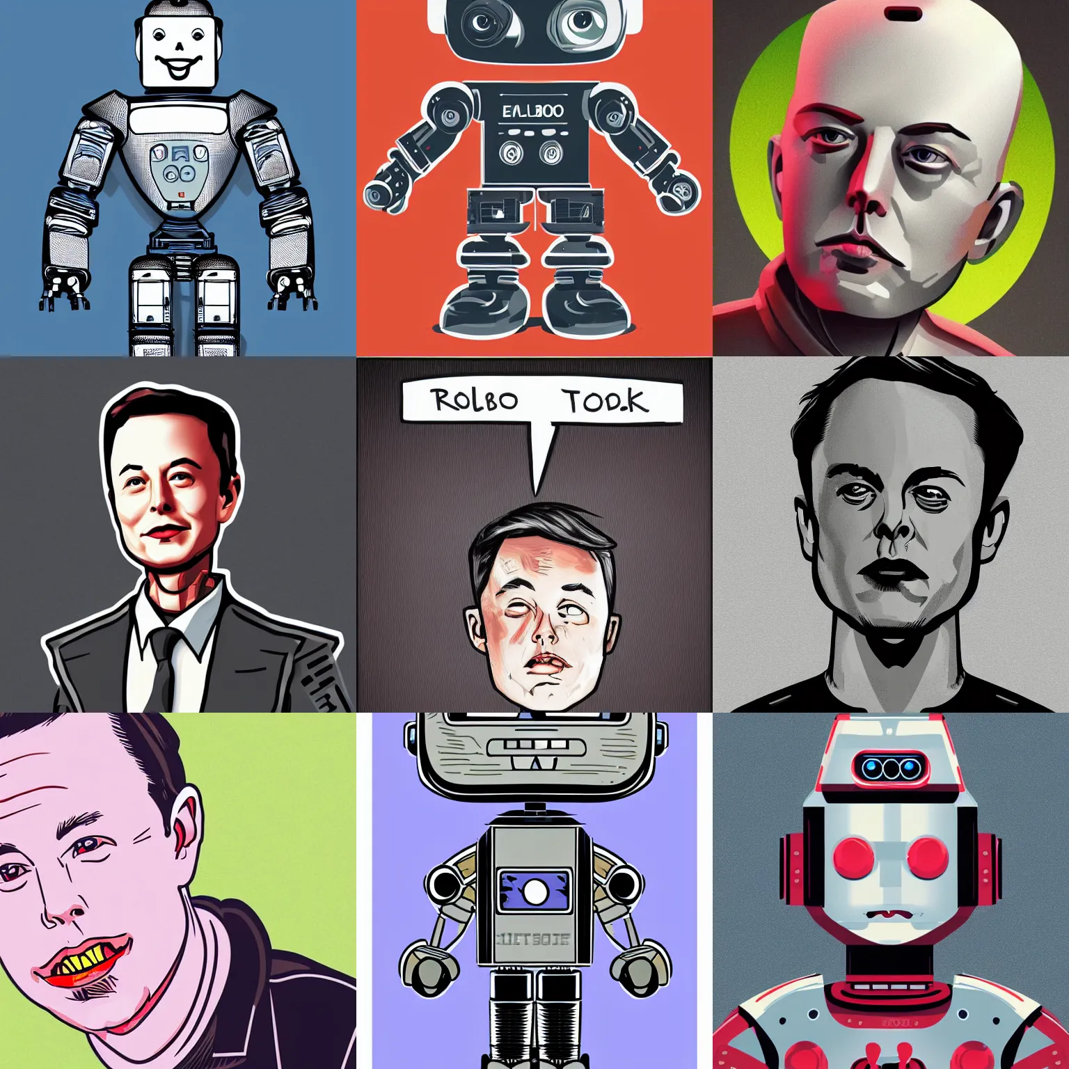 Prompt: Robot Elon Musk, cute illustration, highly detailed features