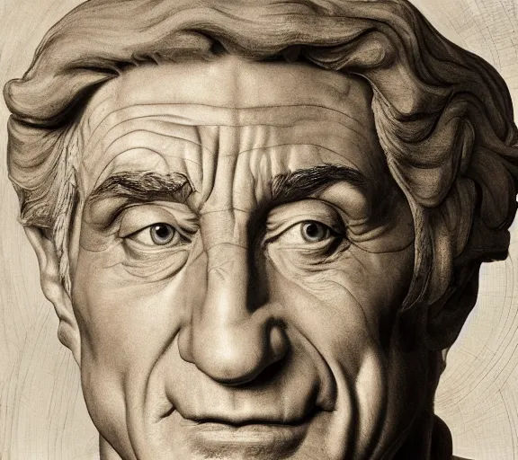 Image similar to a hyper-detailed photograph of Robert DeNiro by Michelangelo in the style of his masterpiece Creation of Man; anatomically correct; trending on artstation; f/1.4; 90mm