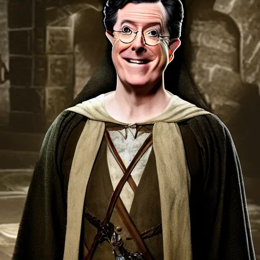 Image similar to stephen colbert as part of the fellowship of the ring