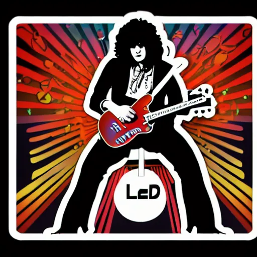 Prompt: 1 9 7 0 - young - jimmy page from led zepelin playing - guitar - solo, sticker - art, svg vector, adobe - illustrator