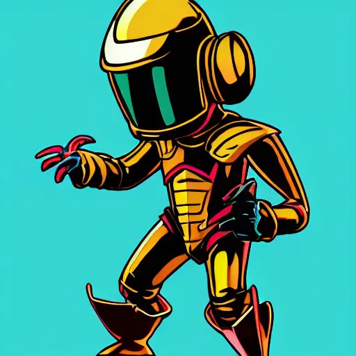 Image similar to shovel knight as daft punk, Aaron Campbell behance, synthwave background,4k, colorful, digital art