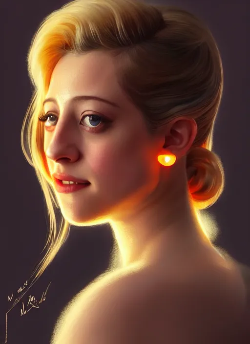 Image similar to portrait of lili reinhart, smiling kindly, bangs, 1 9 6 0 s, ponytail, bangs and ponytail, intricate, elegant, glowing lights, highly detailed, digital painting, artstation, concept art, smooth, sharp focus, illustration, art by wlop, mars ravelo and greg rutkowski