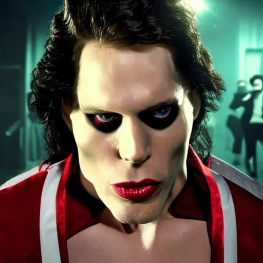 Image similar to Live Action Still of Jerma in The Rocky Horror Picture Show, real life, hyperrealistic, ultra realistic, realistic, highly detailed, epic, HD quality, 8k resolution, body and headshot, film still