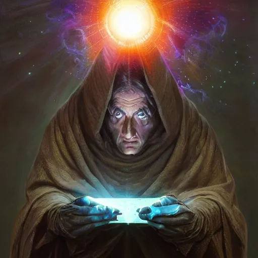 Image similar to the creator of worlds wearing a cloak and holding a holographic planet projection in his hand, detailed, sci - fi, digital painting, artstation, sharp focus, illustration, ominous, artgerm, tomasz alen kopera, peter mohrbacher, donato giancola, joseph christian leyendecker, wlop, frank frazetta