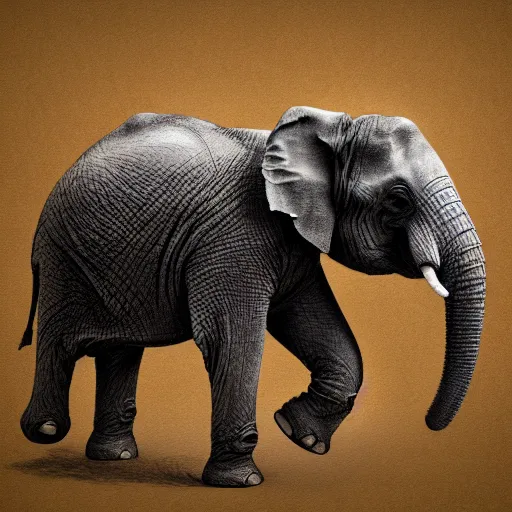 Image similar to an elephant turning into dust, digital art