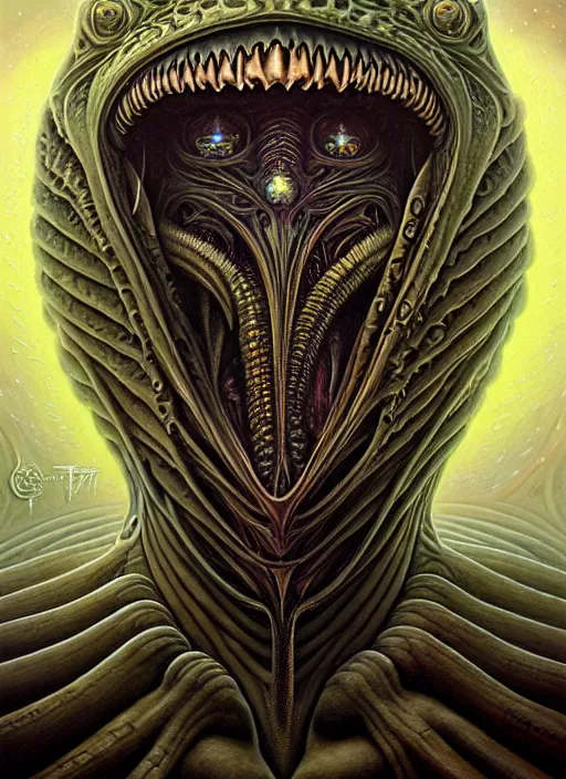 Prompt: cosmic lovecraft giger fractal random mith creature portrait, pixar style, by tristan eaton stanley artgerm and tom bagshaw.