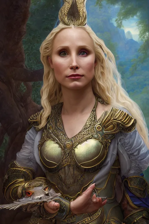 Image similar to A fantasy book style portrait painting of a hybrid, Kristen Bell, Anya_Taylor-Joy, Cory Chase, as a Mystical Valkyrie, Anubis-Reptilian, Atlantean Warrior, François Boucher, Oil Painting, unreal 5, DAZ, hyperrealistic, octane render, Regal, Refined, Detailed Digital Art, RPG portrait, William-Adolphe Bouguereau, Michael Cheval, Walt Disney (1937), Steampunk, Volumetric Golden dappled dynamic lighting, Highly Detailed, Cinematic Lighting, Unreal Engine, 8k, HD