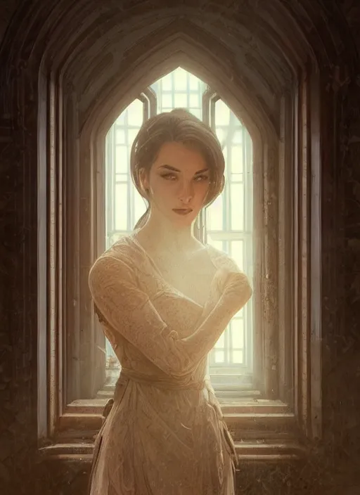 Image similar to perfectly - centered - portrait of a beautiful lady inside abandoned asylum, light comes from the window, intricate, highly detailed, digital painting, artstation, concept art, smooth, sharp focus, illustration, unreal engine 5, 8 k, art by artgerm and greg rutkowski and alphonse mucha