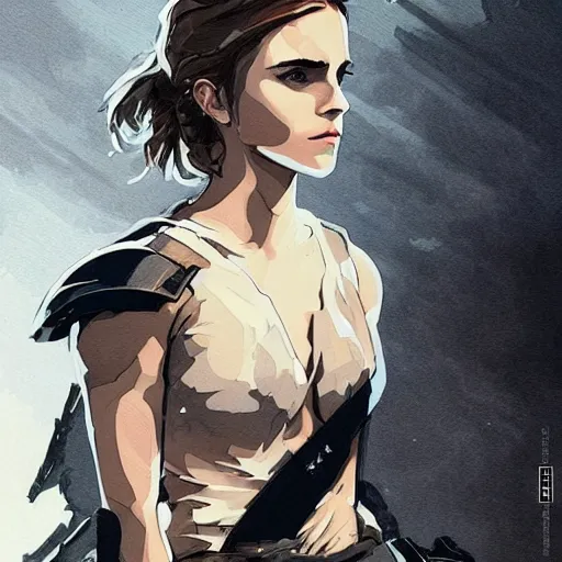 Image similar to fashion model emma watson wearing metal gear armour art by Hokusai by greg rutkowski by wlop high detail comic sharp vector lineart dramtic lighting artstation by trevor henderson by rossd raws cinematic