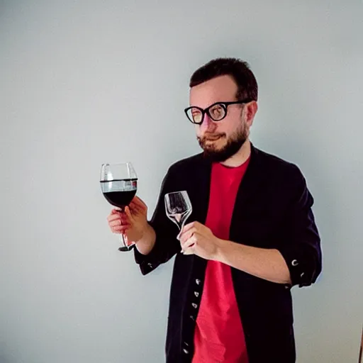 Image similar to photo of a puzzled mobkey with a bottle of wine