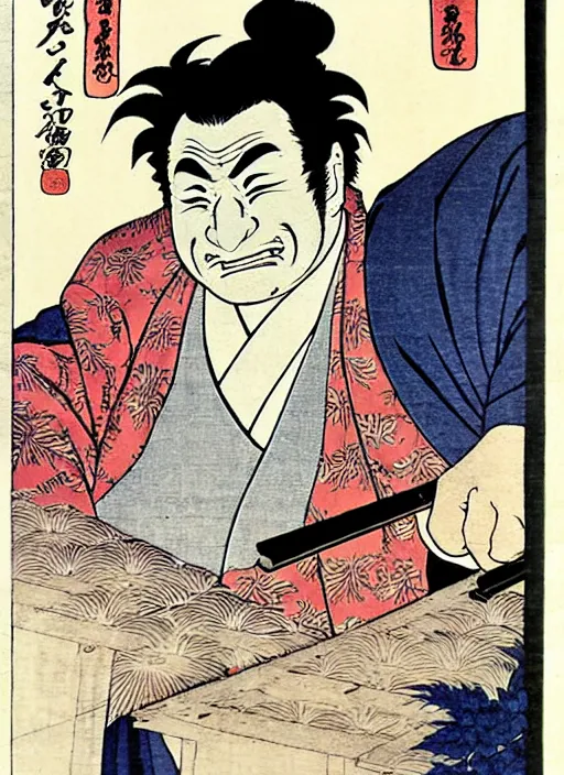 Image similar to peter falk's detective columbo as a yokai illustrated by kawanabe kyosai and toriyama sekien