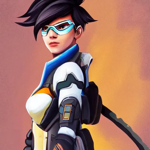 Image similar to tracer from overwatch, character portrait, concept art by ashleyloob dore