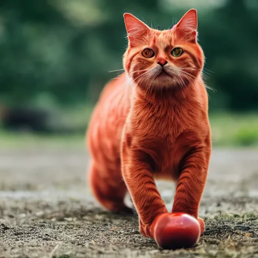 Image similar to professional photograph of a red cat who is angry drinking water