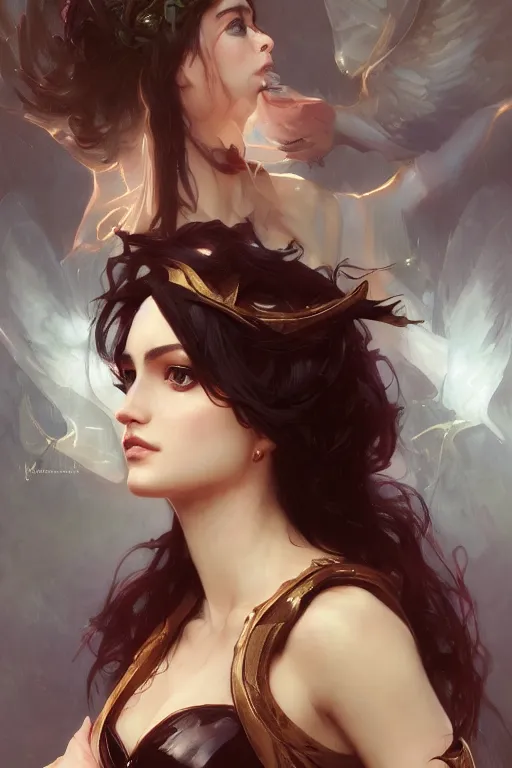 Prompt: A portrait of Kimberly Kane as the goddess of love, Stjepan Sejic, Ruan Jia, and Mandy Jurgens, and Artgerm, and william adolphe bouguereau, highly detailed, trending on artstation, award winning