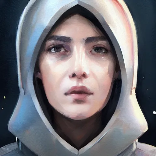 Image similar to Portrait of a woman by Greg Rutkowski, she is about 20 years old, round face, mixture turkish and russian, dark blonde hair with two strands around her face, attractive, sad and melancholy gaze, she is wearing a futuristic tactical space suit, highly detailed portrait, scifi, digital painting, artstation, concept art, smooth, sharp foccus ilustration, Artstation HQ.