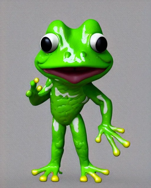 Image similar to full body 3d render of Frog as a funko pop, studio lighting, white background, blender, trending on artstation, 8k, highly detailed