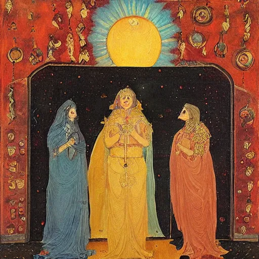 Image similar to the marriage of the moon and the sun, ghospel painting, renascentist