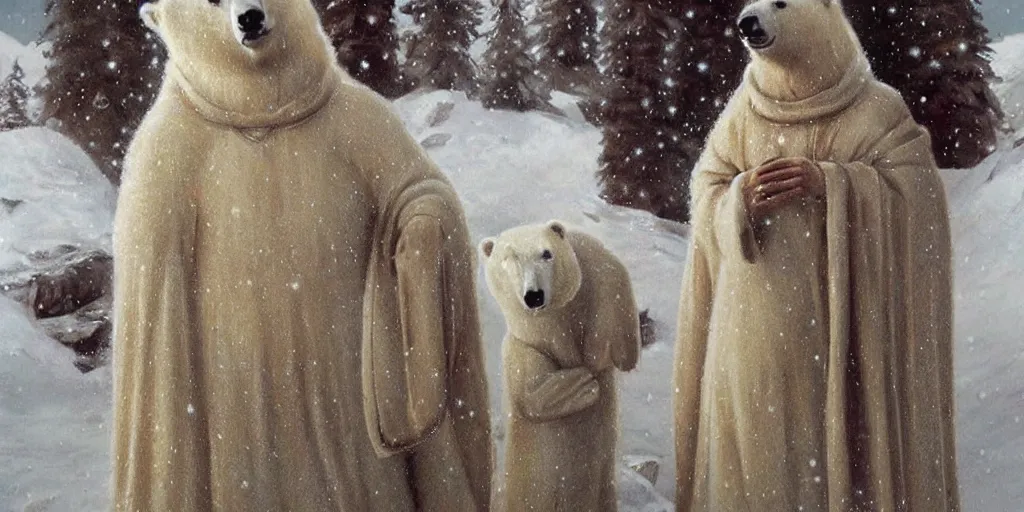 Prompt: saint polar bear, religious art, breathtaking realistic, photorealistic in the style of realism