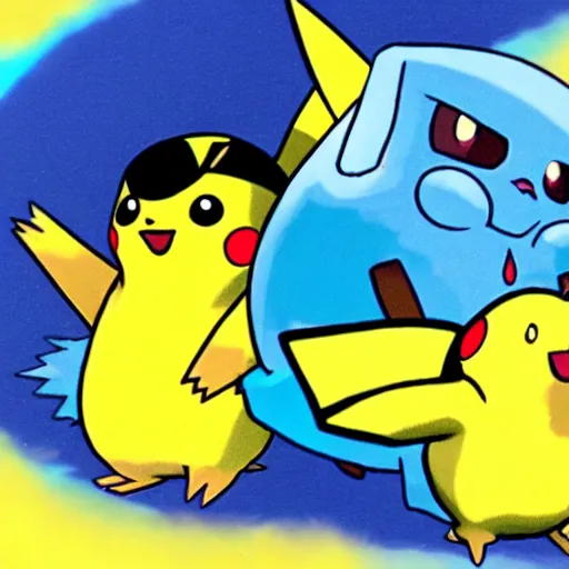 Prompt: Pikachu and Piplup travelling through an interdimensional portal