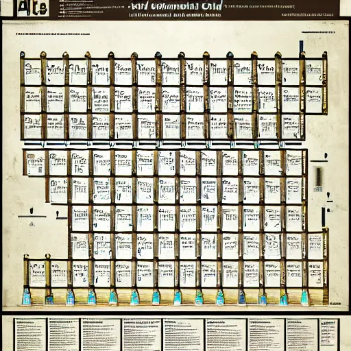 Prompt: Crazy periodic table of a civilization in an alternate universe, digital art, smooth lines, astonishing details, intrinsic, poster, info