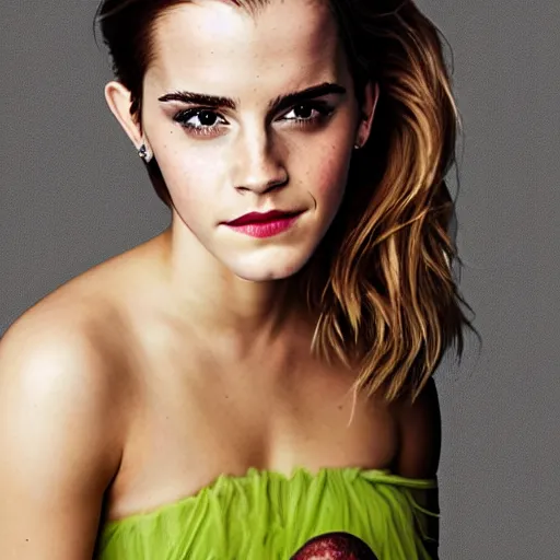 Prompt: portrait photograph of emma watson with an avocado dress