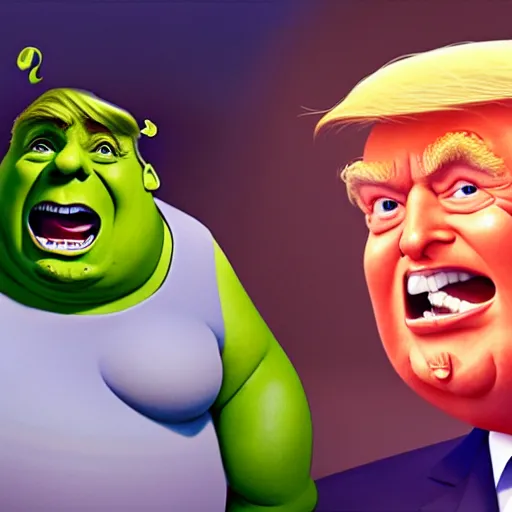 Image similar to donald trump as chubby shrek, loftis, cory behance hd by jesper ejsing, by rhads, makoto shinkai and lois van baarle, ilya kuvshinov, rossdraws global illumination