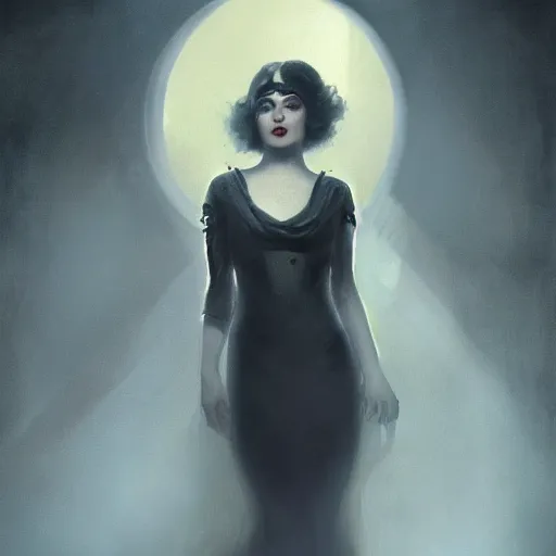 Image similar to beautiful young woman, 1 9 2 0 s, femme fatale, high detail, dramatic light, digital art, dark, painted by seb mckinnon and greg rutkowski, trending on artstation