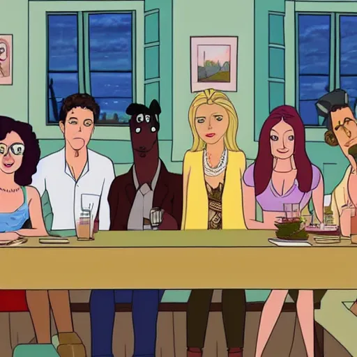 Image similar to the cast of friends on an episode of bojack horseman