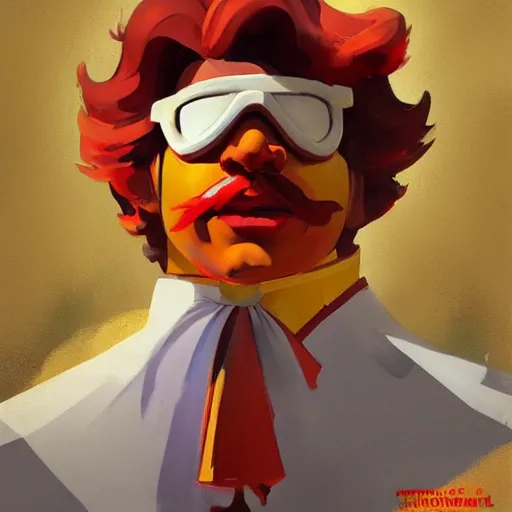 Image similar to greg manchess portrait painting of ronald mcdonald as overwatch character, medium shot, asymmetrical, profile picture, organic painting, sunny day, matte painting, bold shapes, hard edges, street art, trending on artstation, by huang guangjian and gil elvgren and sachin teng