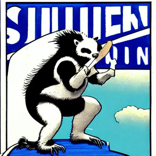 Image similar to a skunk that is blue by richard corben style