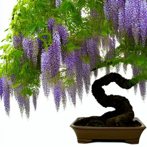 Prompt: photo of a wisteria bonsai tree, high detail, cinematic,