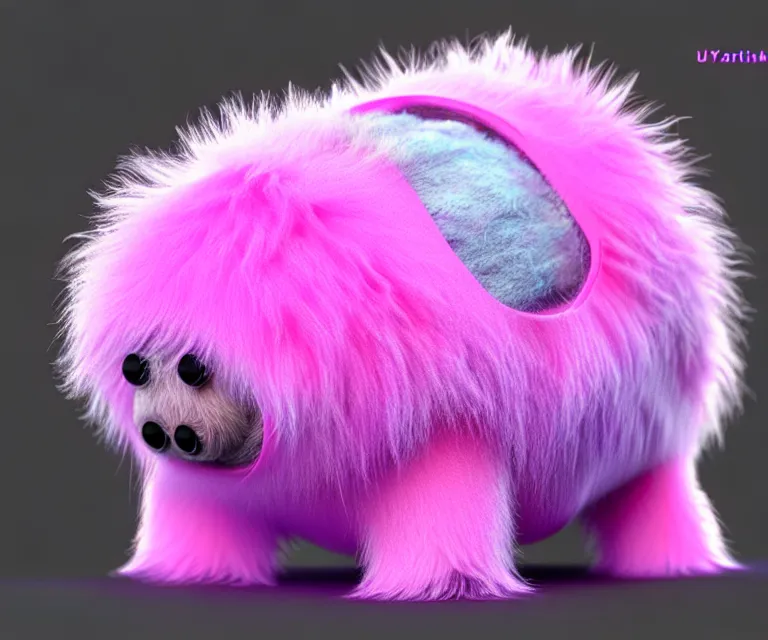 Image similar to high quality 3 d render hyperrealist very cute small tardiradiant, plush mascot, long spiky fluffy smooth hair, photo from the side, pink fluffy fur, vray, smooth background, artstation, ultra detailed